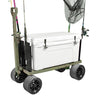 Fishing cart with a cooler and fishing equipment on a white background